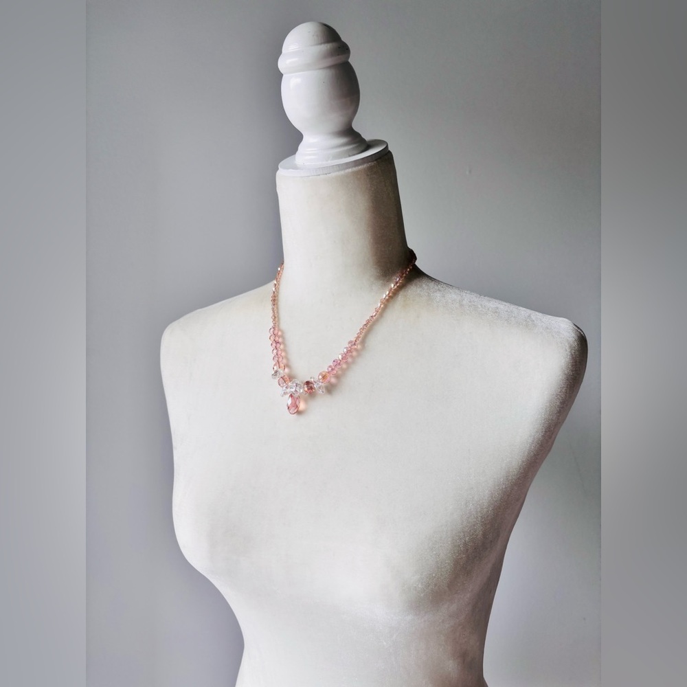 Vintage Swarovski Pink Tear Drop Rivoli Crystal Beaded Necklace